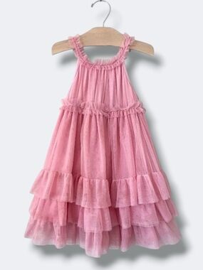 Mae Li Rose Dress Girls 4T Pink Sleeveless Tulle Ruffle Party Princess Birthday